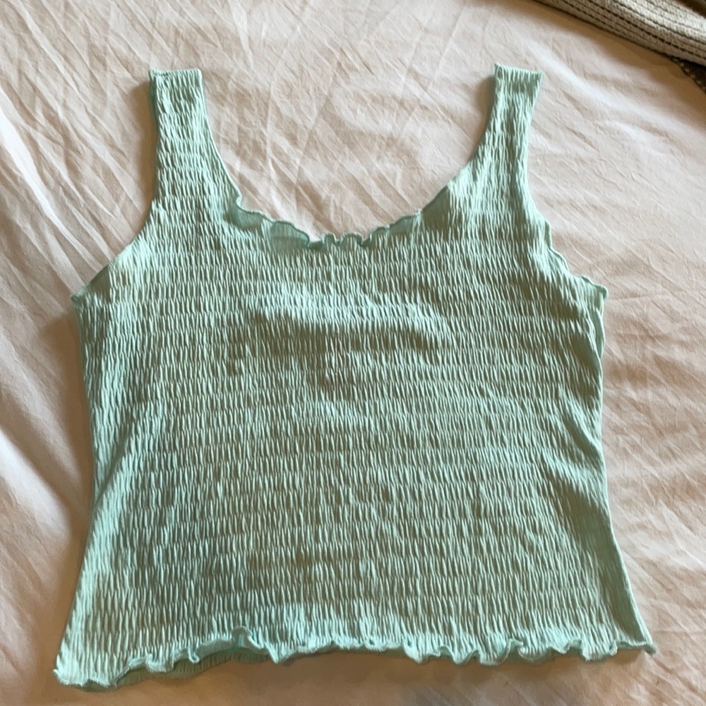 Once-worn aqua ruffle cropped M tank top